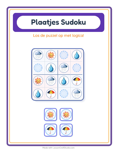 Voorbeeld van het Foto-sudoku-werkblad met Weer voor kleuterklas