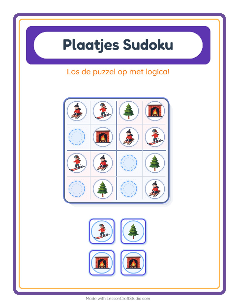 Voorbeeld van het Foto-sudoku-werkblad met Winter voor kleuterklas