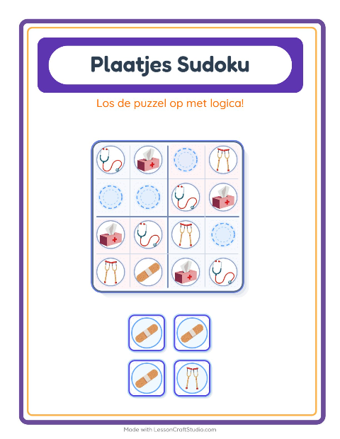 Voorbeeld van het Foto-sudoku-werkblad met Ziekenhuis voor kleuterklas