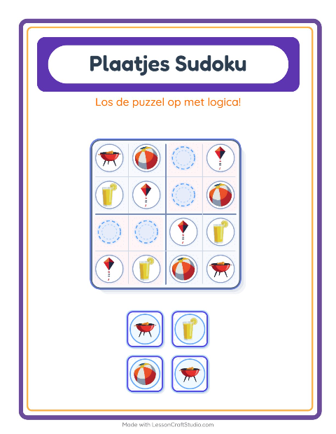 Voorbeeld van het Foto-sudoku-werkblad met Zomer voor kleuterklas