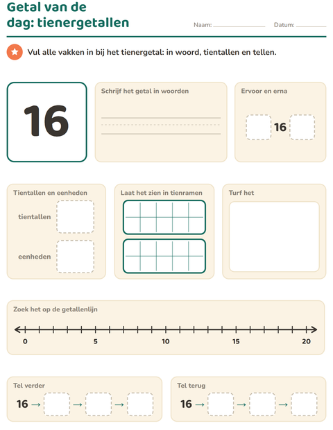 Voorbeeld van het Getal van de dag-werkblad voor groep 3