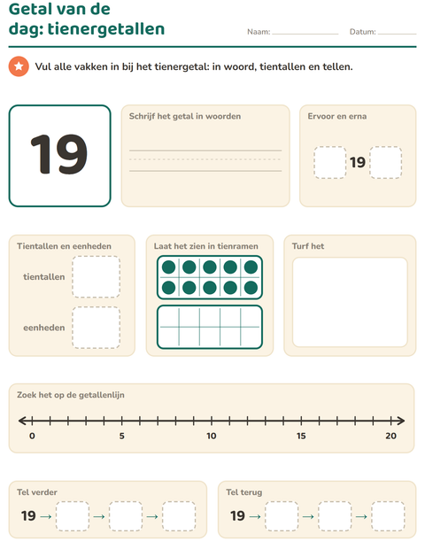 Voorbeeld van het Getal van de dag-werkblad voor groep 3