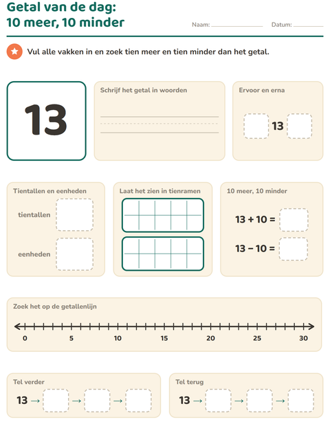 Voorbeeld van het Getal van de dag-werkblad voor groep 3