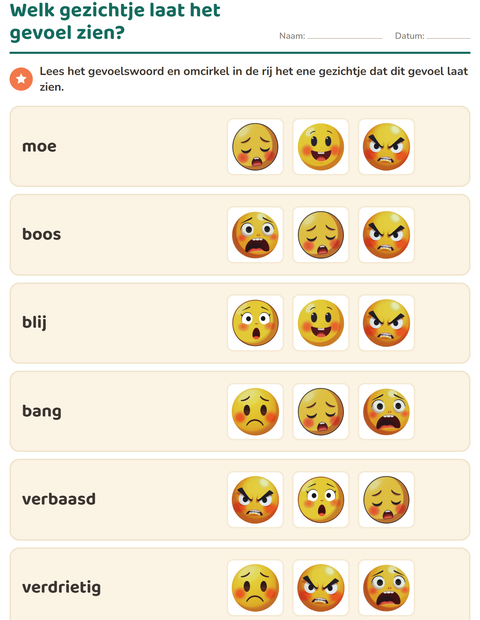 Welk gezichtje laat het gevoel zien?