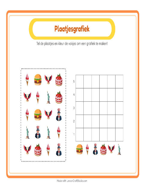 Voorbeeld van het Grafiek Tellen-werkblad met 4 juli voor kleuterklas