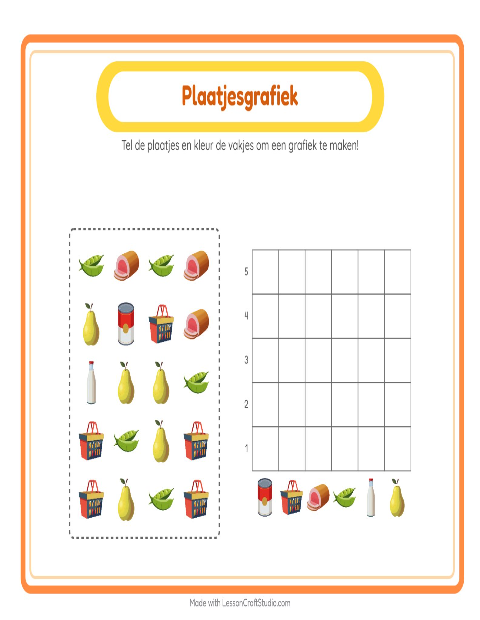 Voorbeeld van het Grafiek Tellen-werkblad met In de supermarkt voor kleuterklas