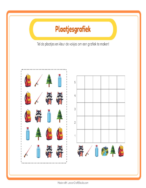 Voorbeeld van het Grafiek Tellen-werkblad met Kamperen voor kleuterklas