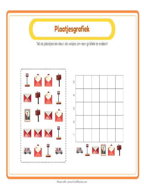 Voorbeeld van het Grafiek Tellen-werkblad met Postkantoor voor kleuterklas