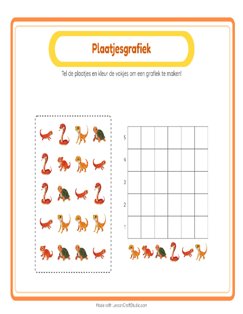 Voorbeeld van het Grafiek Tellen-werkblad met Reptielen en amfibieën voor kleuterklas