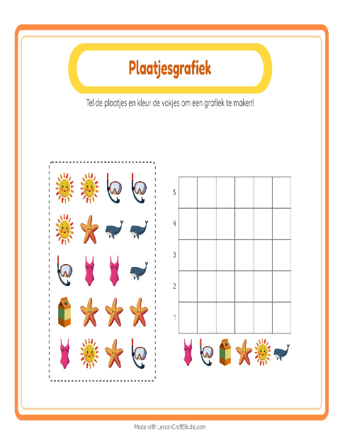Voorbeeld van het Grafiek Tellen-werkblad met Strand voor kleuterklas