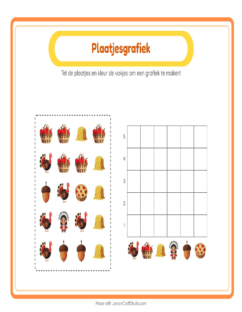 Voorbeeld van het Grafiek Tellen-werkblad met Thanksgiving voor kleuterklas
