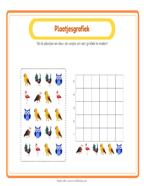 Voorbeeld van het Grafiek Tellen-werkblad met Vogels voor kleuterklas