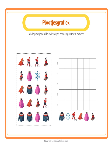 Voorbeeld van het Grafiek Tellen-werkblad met Winter voor kleuterklas