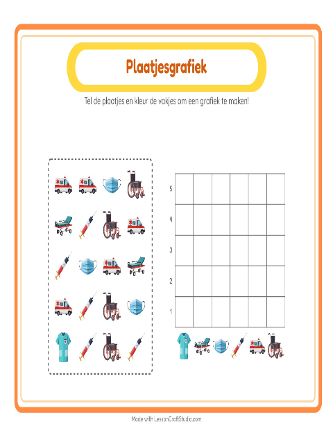 Voorbeeld van het Grafiek Tellen-werkblad met Ziekenhuis voor kleuterklas