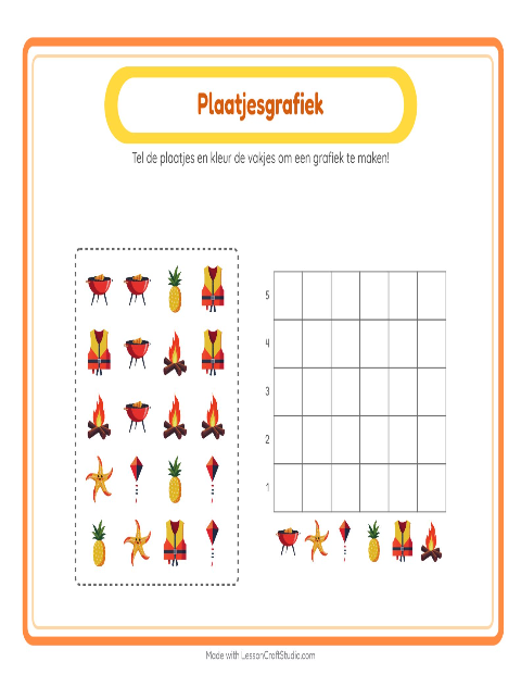 Voorbeeld van het Grafiek Tellen-werkblad met Zomer voor kleuterklas