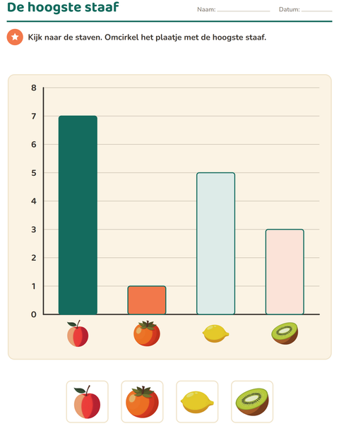 Voorbeeld van het Grafieken lezen-werkblad met Fruit voor groep 3