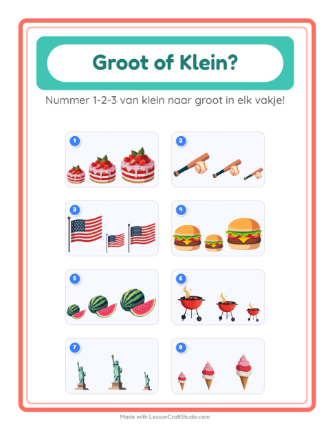 Voorbeeld van het Groot Of Klein-werkblad met 4 juli voor peuterklas