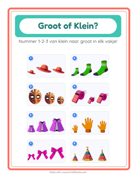 Voorbeeld van het Groot Of Klein-werkblad met Accessoires voor peuterklas