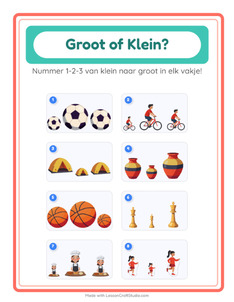 Voorbeeld van het Groot Of Klein-werkblad met Activiteiten voor peuterklas
