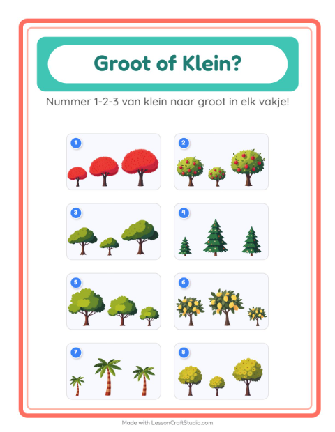Voorbeeld van het Groot Of Klein-werkblad met Bomen voor peuterklas