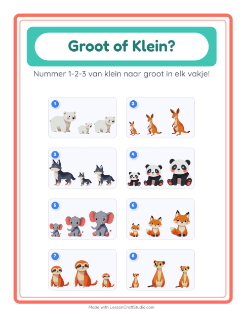 Voorbeeld van het Groot Of Klein-werkblad met Dierentuindieren voor peuterklas