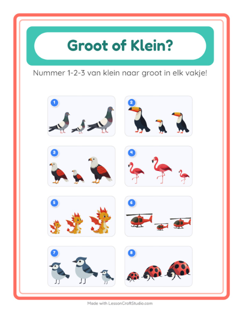Voorbeeld van het Groot Of Klein-werkblad met Dingen die vliegen voor peuterklas