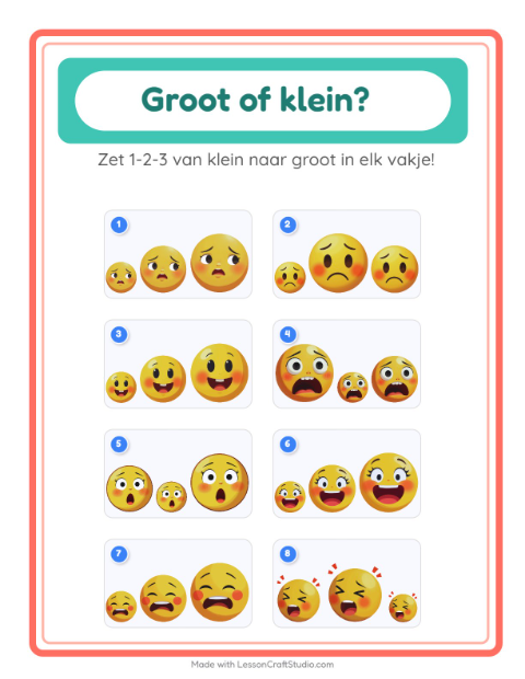 Voorbeeld van het Groot Of Klein-werkblad met Emoties voor kleuterklas