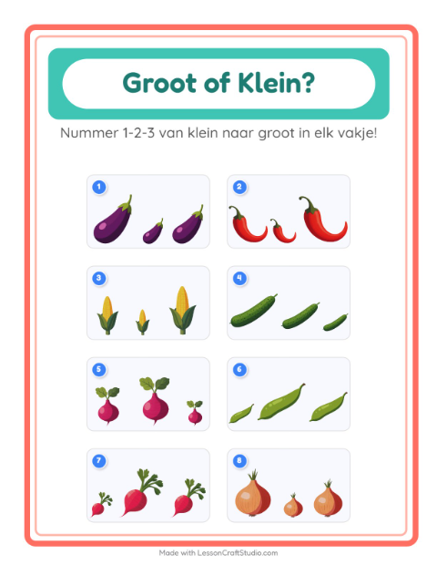 Voorbeeld van het Groot Of Klein-werkblad met Groenten voor peuterklas