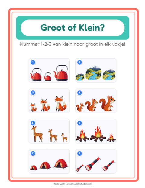 Voorbeeld van het Groot Of Klein-werkblad met Kamperen voor peuterklas