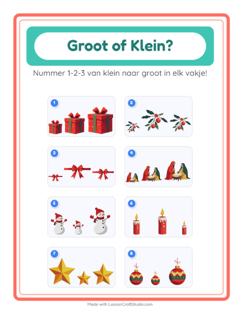 Voorbeeld van het Groot Of Klein-werkblad met Kerstmis voor peuterklas