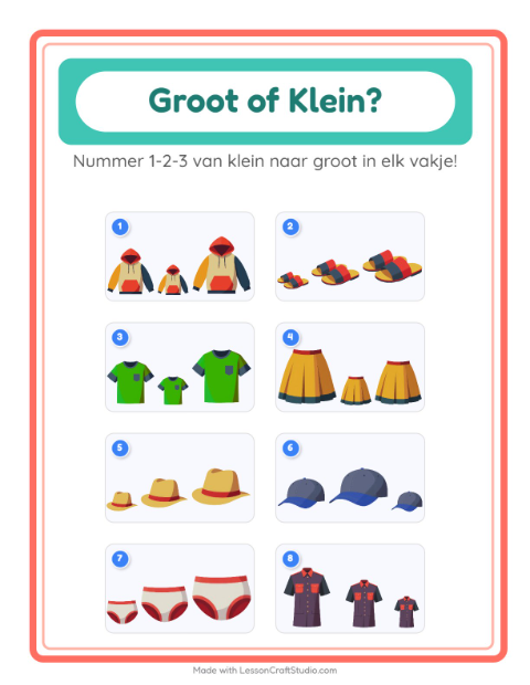 Voorbeeld van het Groot Of Klein-werkblad met Kleding voor peuterklas