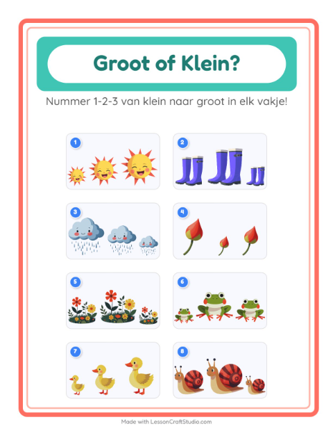 Voorbeeld van het Groot Of Klein-werkblad met Lente voor peuterklas