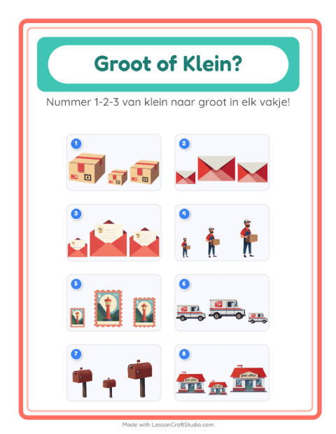 Voorbeeld van het Groot Of Klein-werkblad met Postkantoor voor peuterklas