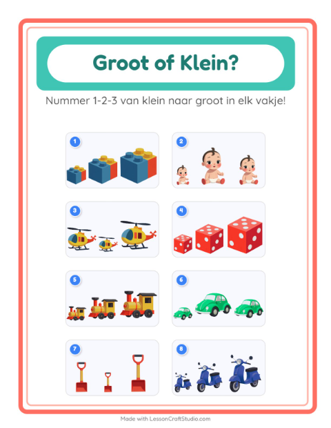 Voorbeeld van het Groot Of Klein-werkblad met Speelgoed voor peuterklas