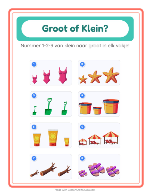 Voorbeeld van het Groot Of Klein-werkblad met Strand voor peuterklas