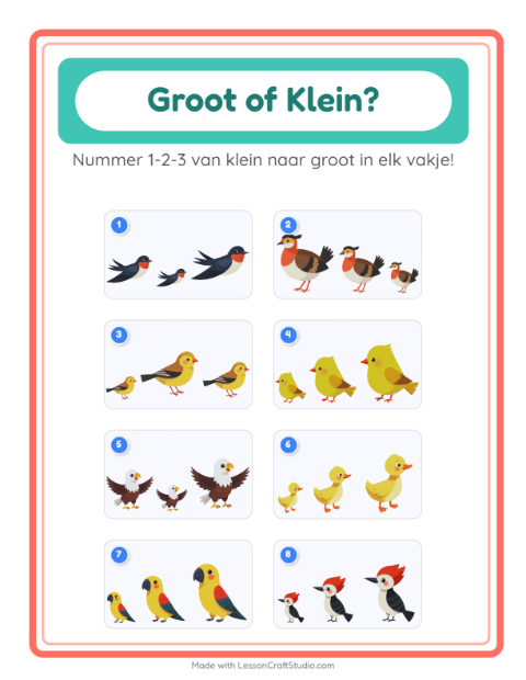 Voorbeeld van het Groot Of Klein-werkblad met Vogels 2 voor peuterklas