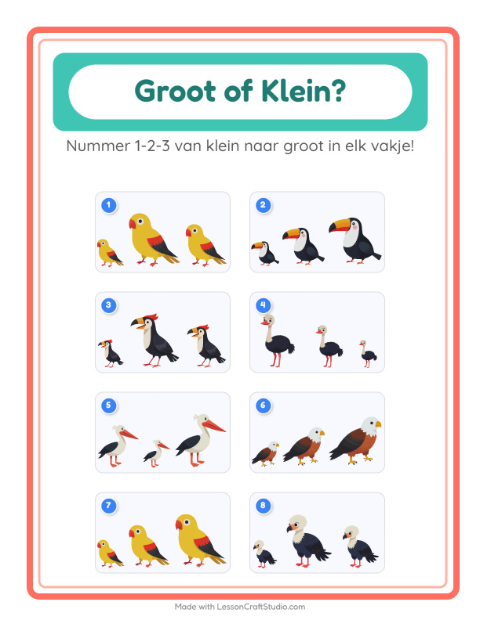 Voorbeeld van het Groot Of Klein-werkblad met Vogels voor peuterklas