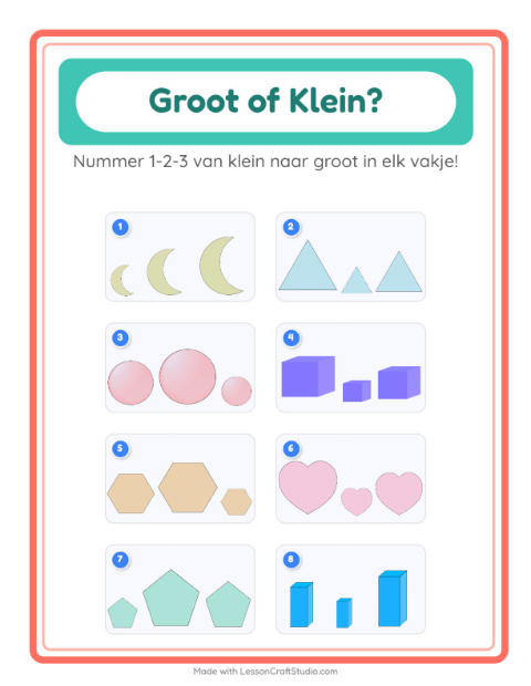 Voorbeeld van het Groot Of Klein-werkblad met Vormen voor peuterklas