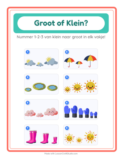 Voorbeeld van het Groot Of Klein-werkblad met Weer voor peuterklas