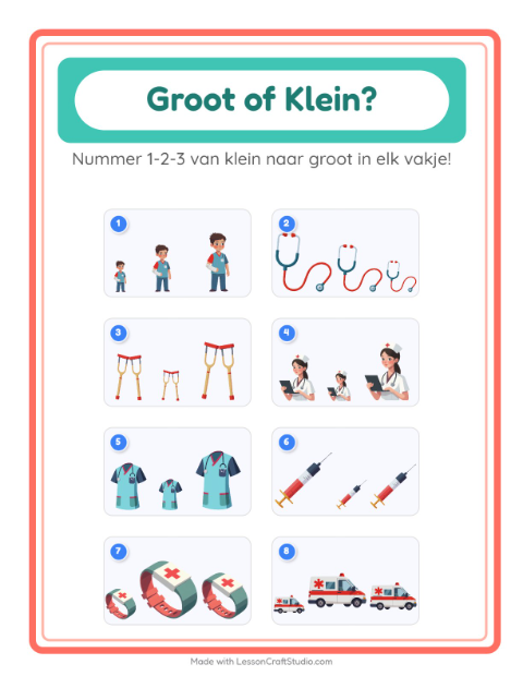 Voorbeeld van het Groot Of Klein-werkblad met Ziekenhuis voor peuterklas