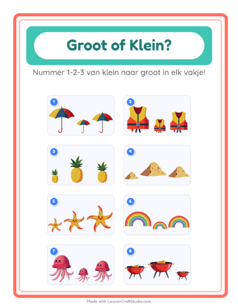 Voorbeeld van het Groot Of Klein-werkblad met Zomer voor peuterklas