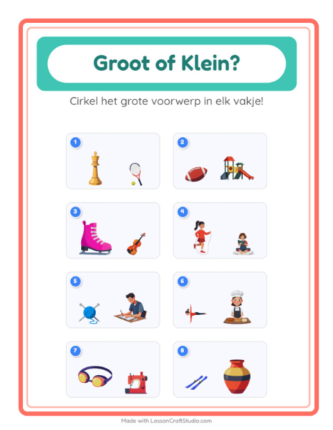 Voorbeeld van het Groot Of Klein-werkblad met Activiteiten voor peuterklas
