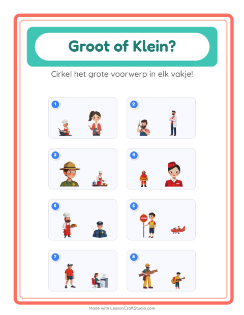 Voorbeeld van het Groot Of Klein-werkblad met Beroepen voor peuterklas