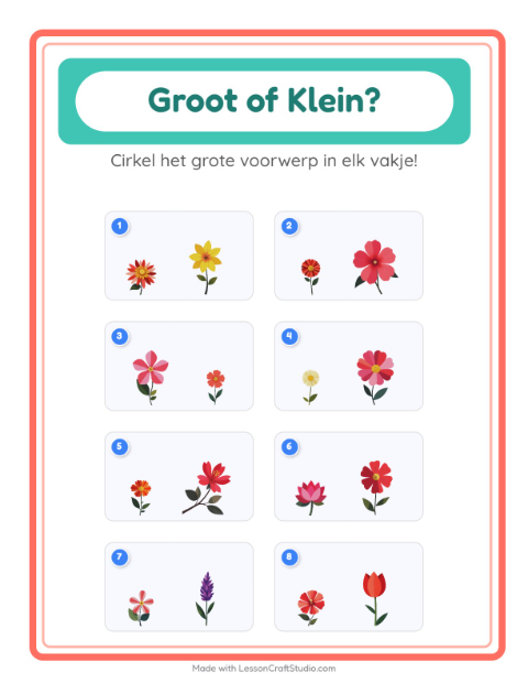 Voorbeeld van het Groot Of Klein-werkblad met Bloemen voor peuterklas