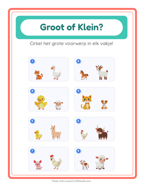 Voorbeeld van het Groot Of Klein-werkblad met Boerderijdieren voor peuterklas