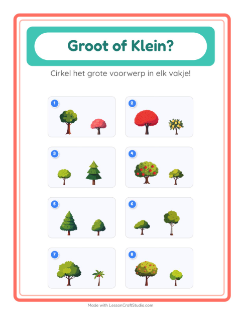 Voorbeeld van het Groot Of Klein-werkblad met Bomen voor peuterklas