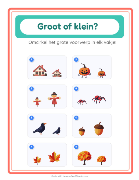 Voorbeeld van het Groot Of Klein-werkblad met Diversen voor peuterklas