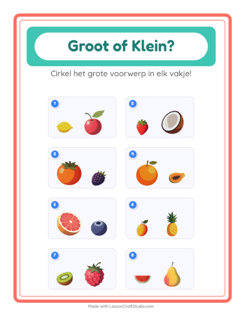 Voorbeeld van het Groot Of Klein-werkblad met Fruit voor peuterklas