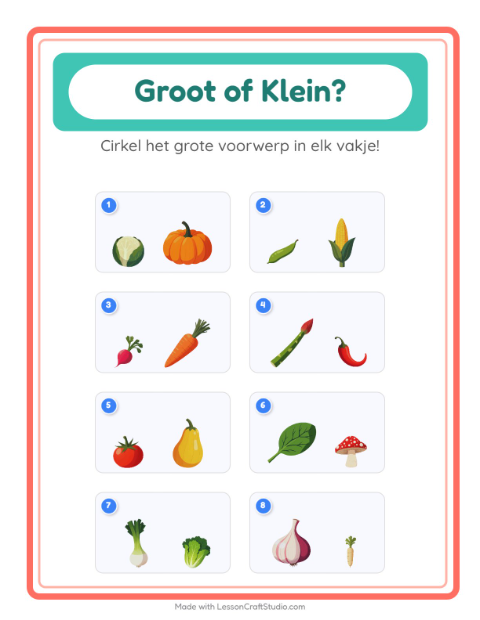 Voorbeeld van het Groot Of Klein-werkblad met Groenten voor peuterklas