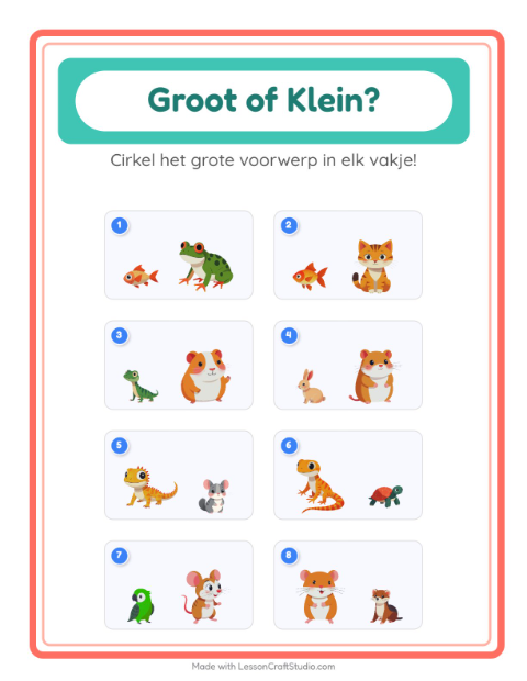 Voorbeeld van het Groot Of Klein-werkblad met Huisdieren voor peuterklas